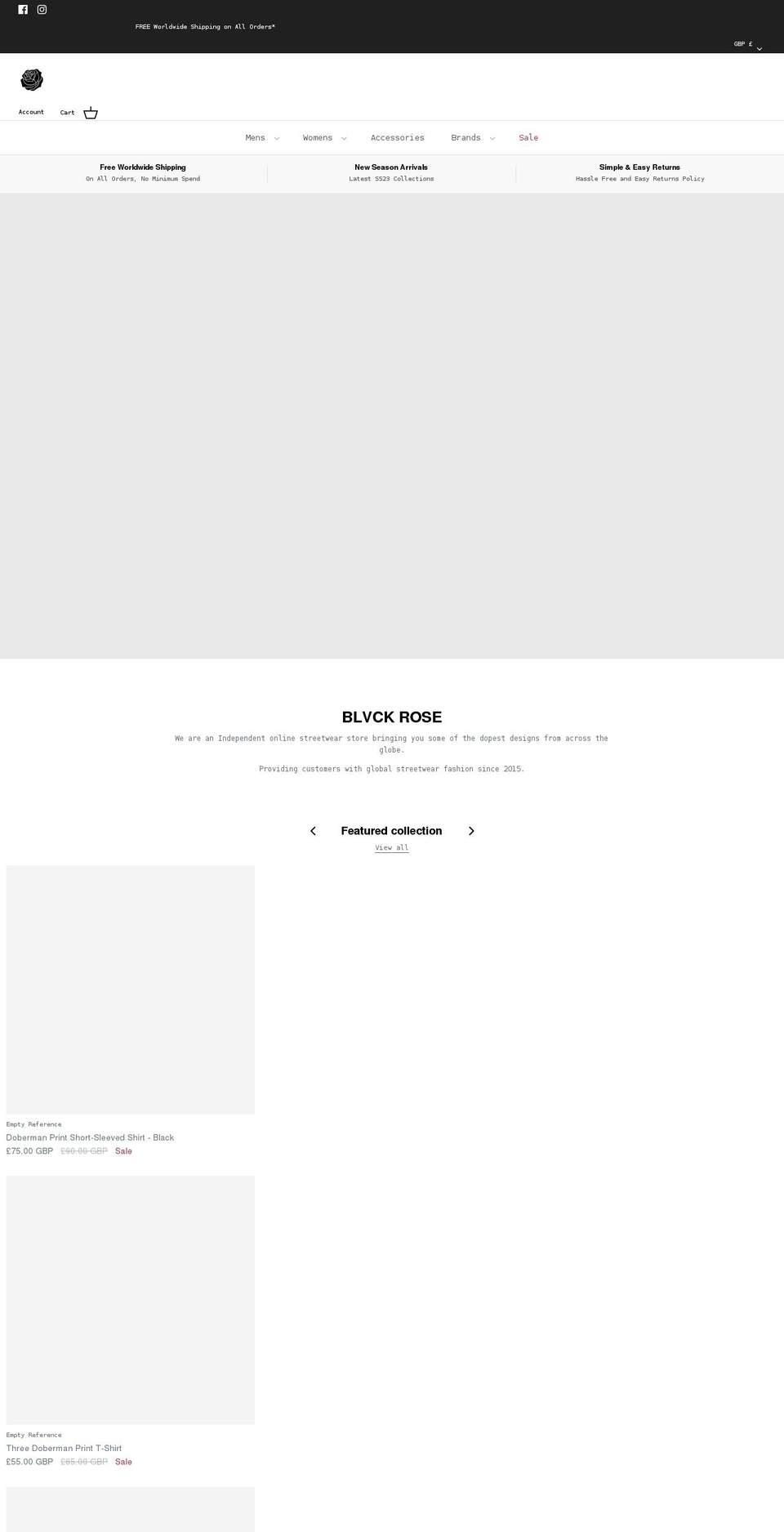 Blvck Rose New Shopify theme site example blvckroseclothing.com