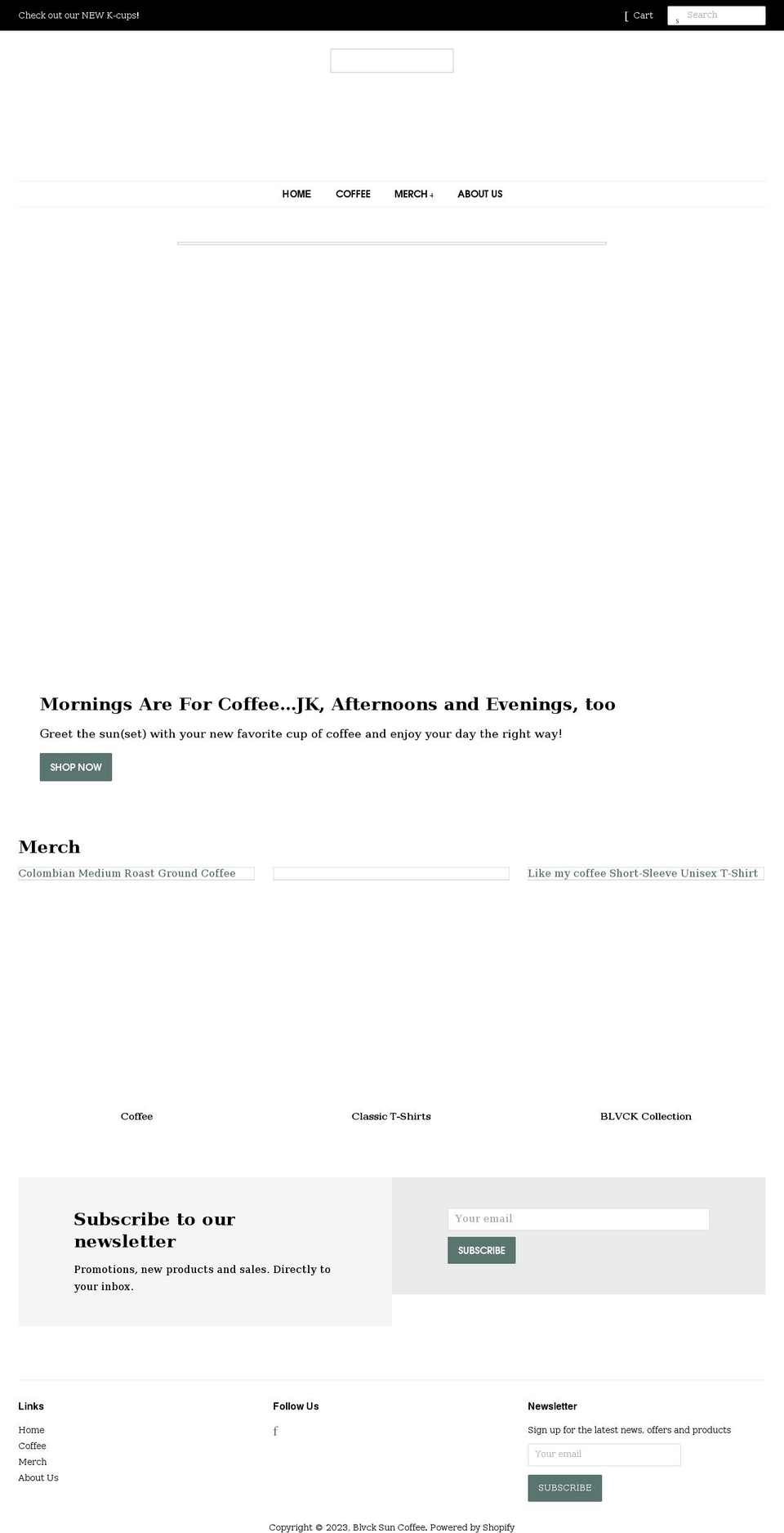 blvcksuncoffee.com shopify website screenshot