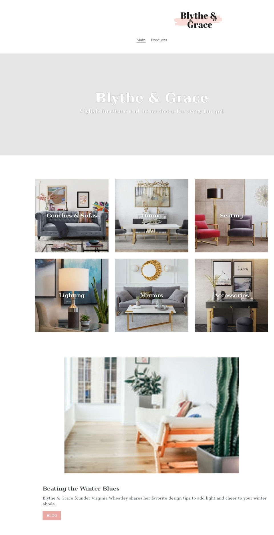 blytheandgrace.com shopify website screenshot