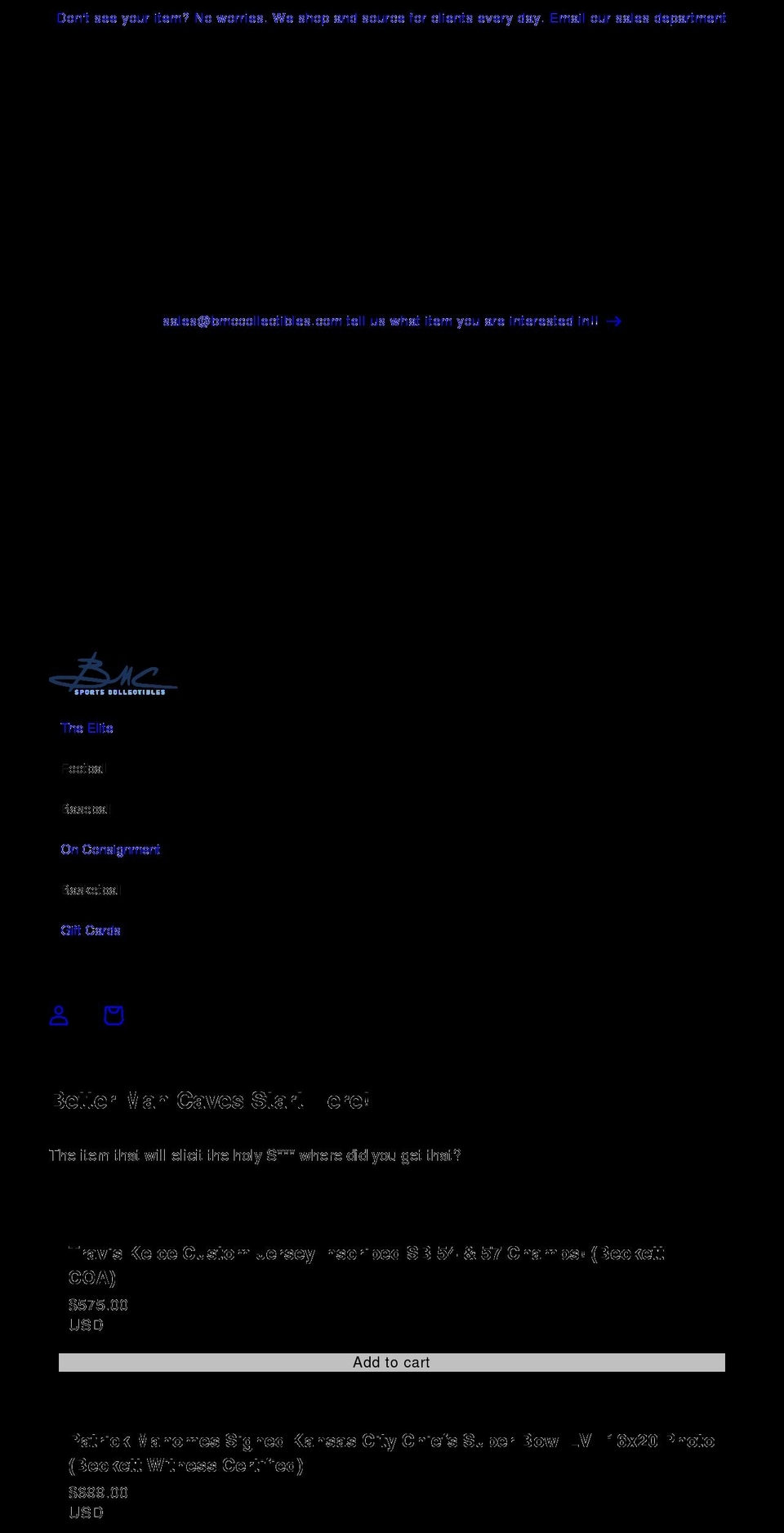 bmccollectibles.com shopify website screenshot
