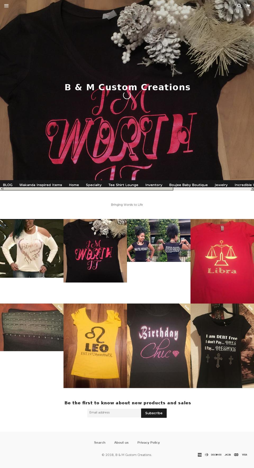 bmcustomcreations.com — Shopify storefront screenshot