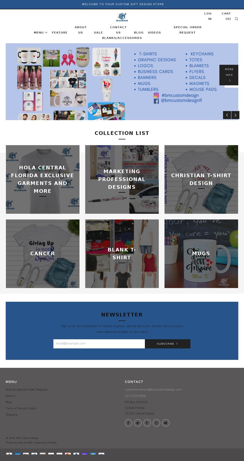 bmcustomdesign.com shopify website screenshot