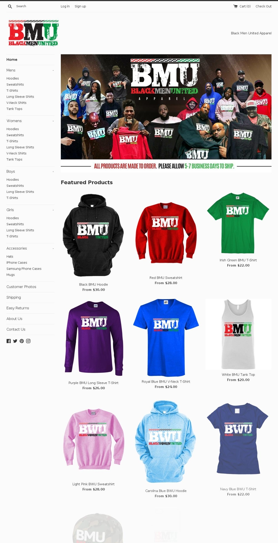 bmuapparel.com shopify website screenshot