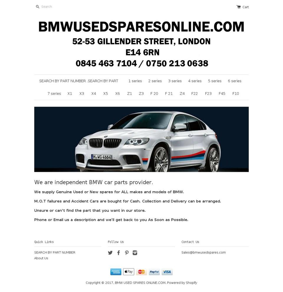 bmwusedsparesonline.com shopify website screenshot