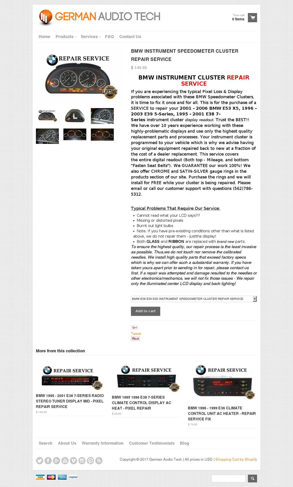 bmwx5clusterrepair.com shopify website screenshot