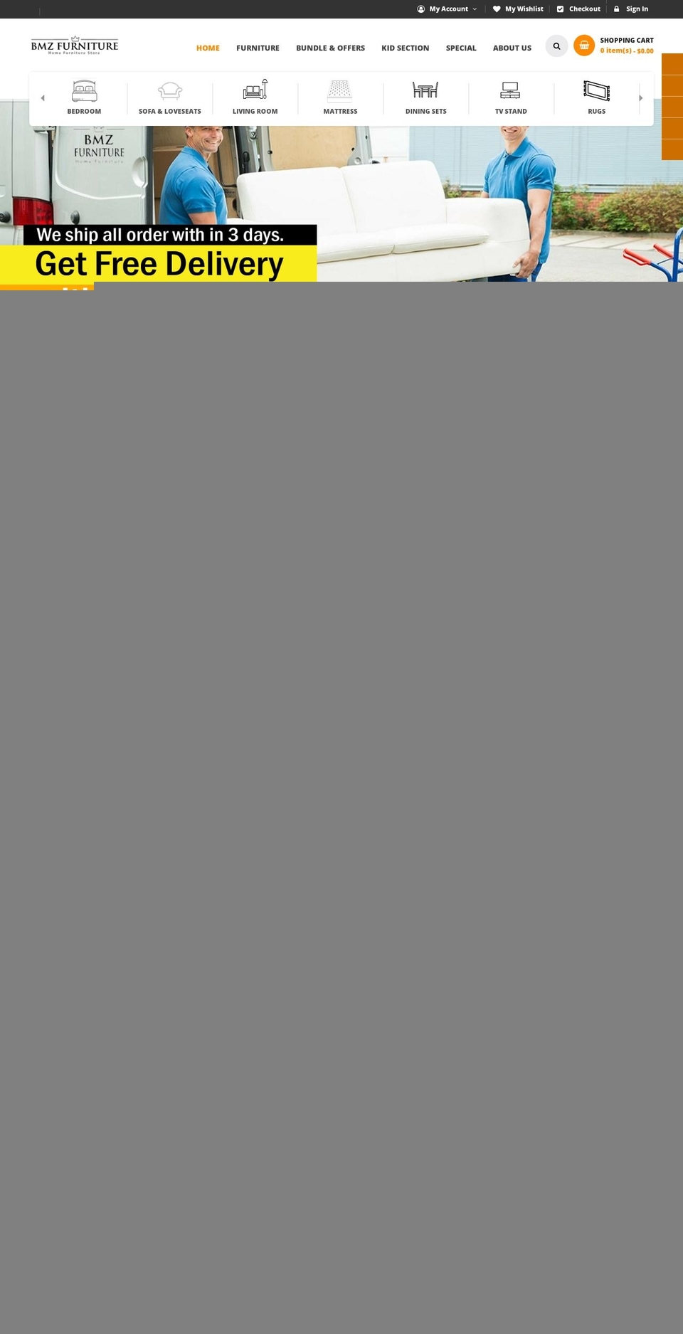 bmzfurniture.com shopify website screenshot