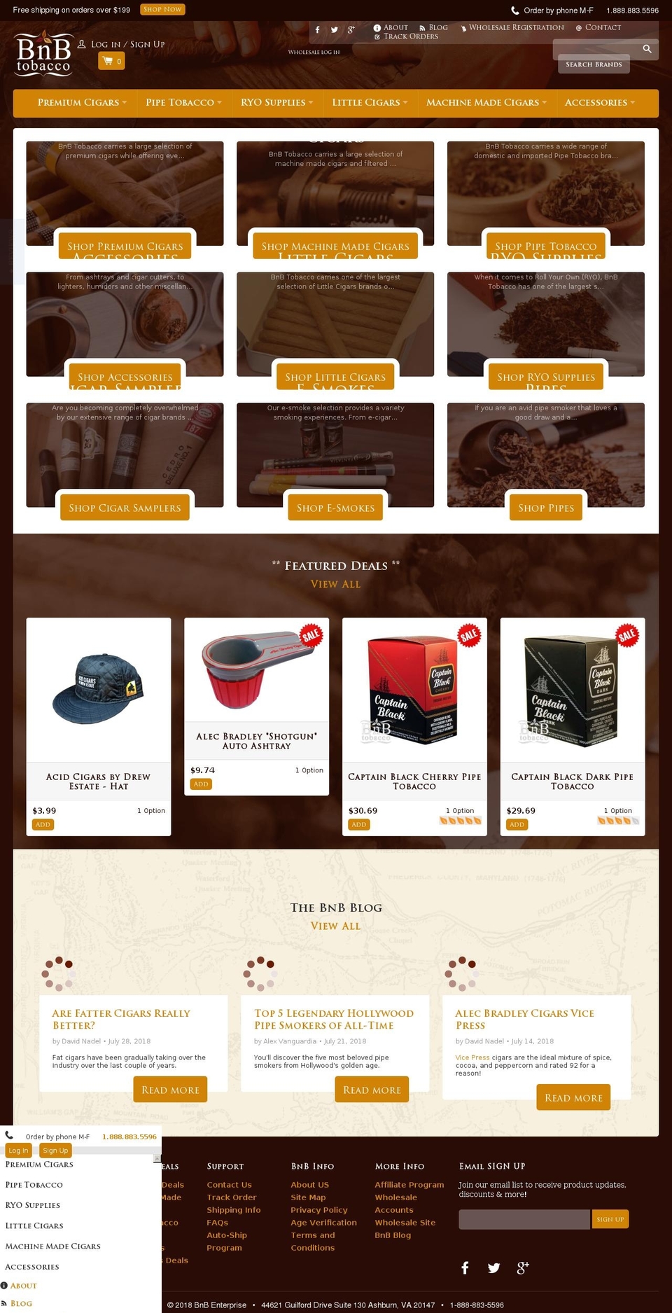 BnB Tobacco (Live - 7\/30\/18) Shopify theme site example bnbtobacco.com