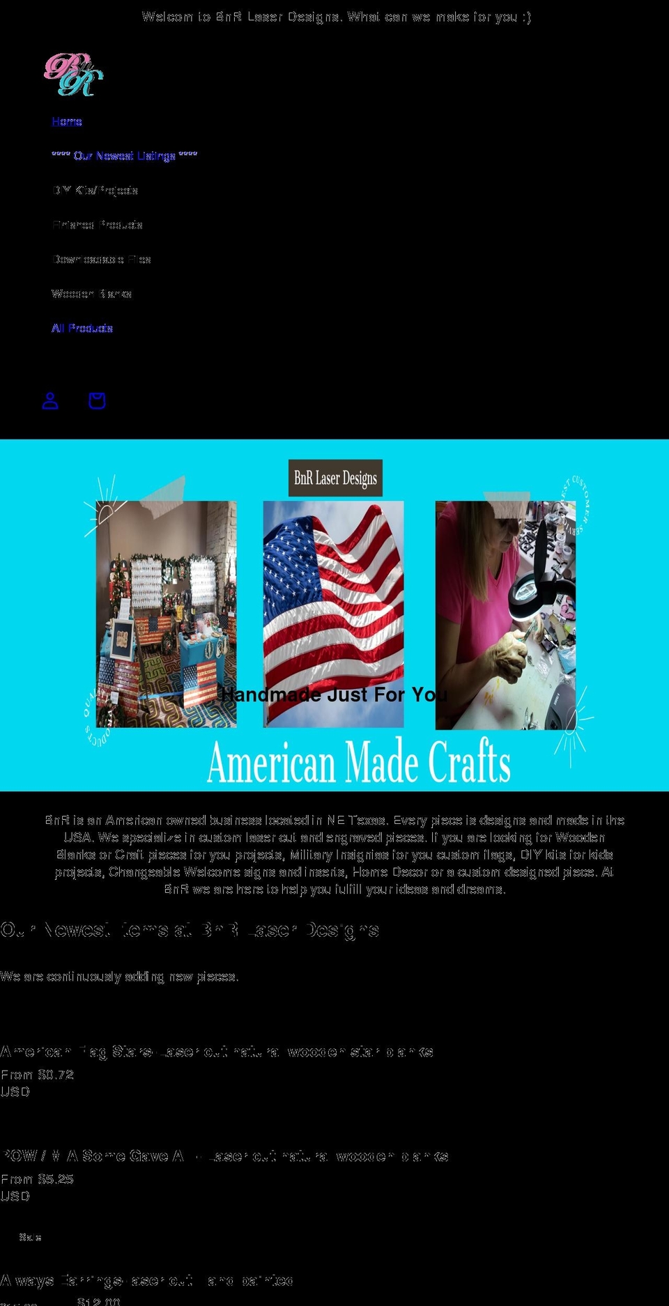 bnrlaserdesigns.com shopify website screenshot