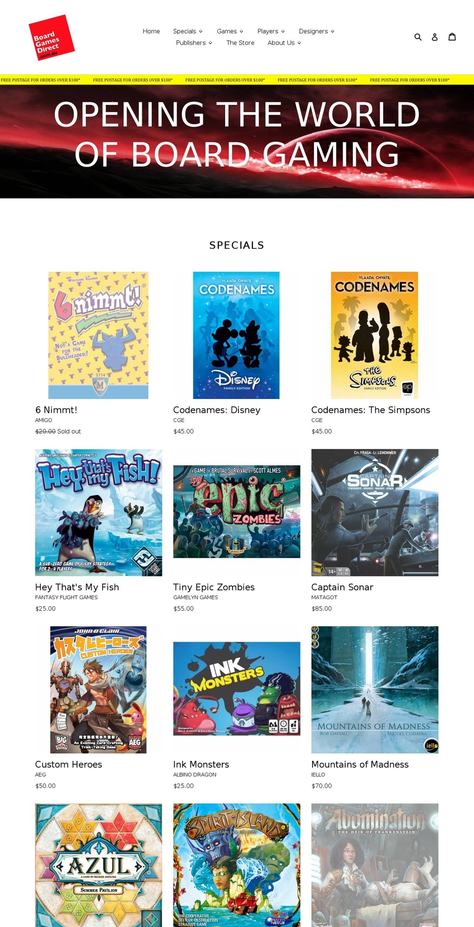 boardgamesdirect.com.au shopify website screenshot