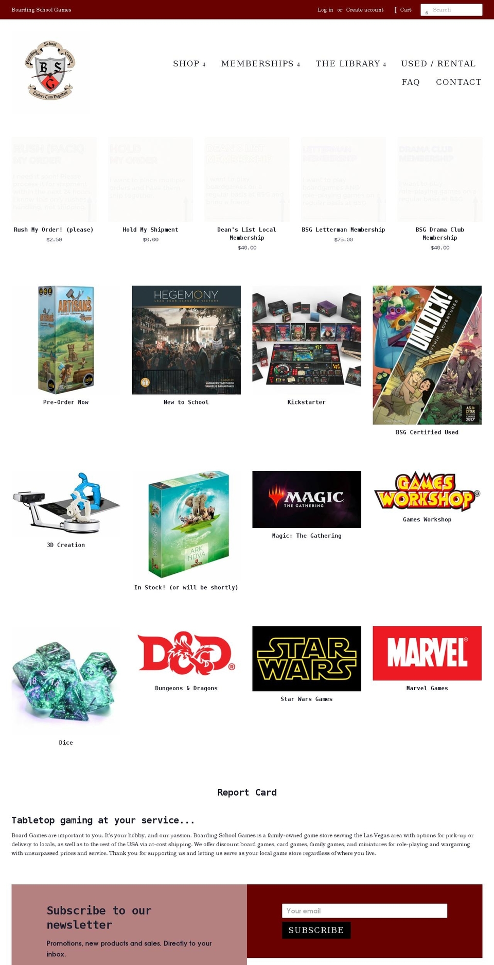 boardingschoolgames.com shopify website screenshot