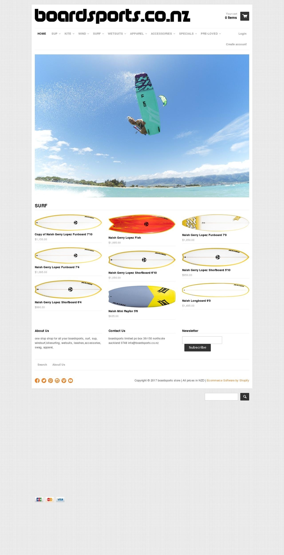 boardsports.co.nz shopify website screenshot