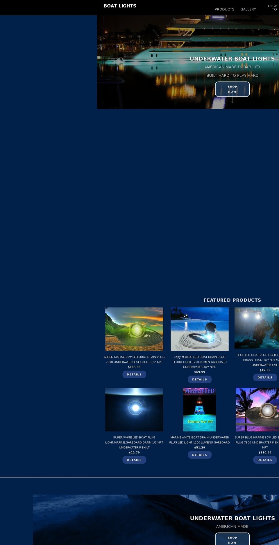 boatlightsunderwater.com — Shopify storefront screenshot