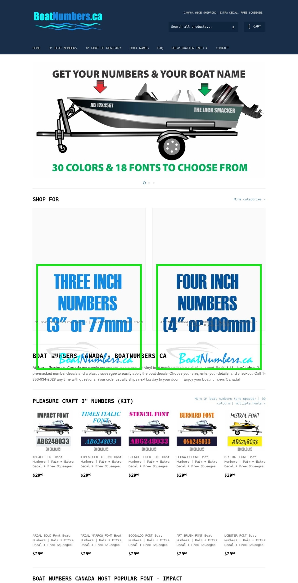 boatnumbers.ca shopify website screenshot