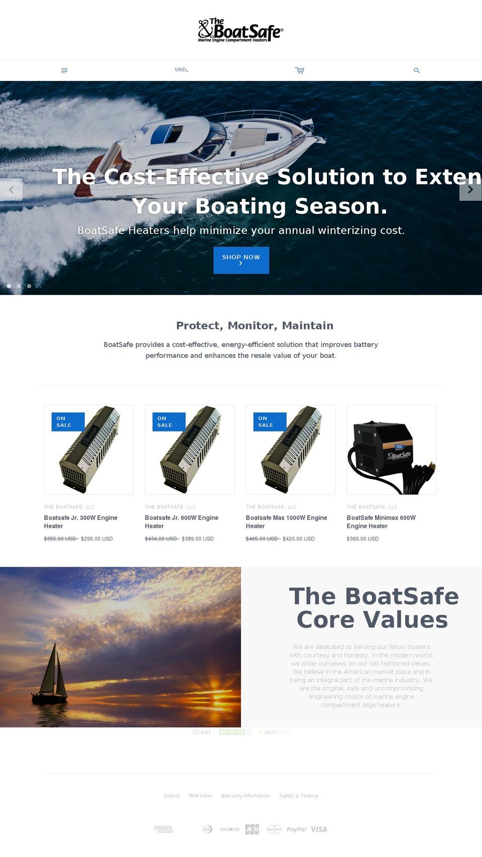 boatsafeheaters.com shopify website screenshot