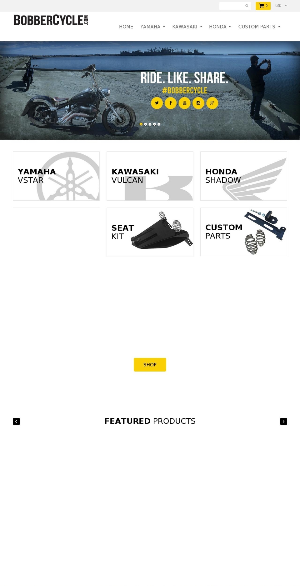 bobbercycle.com shopify website screenshot