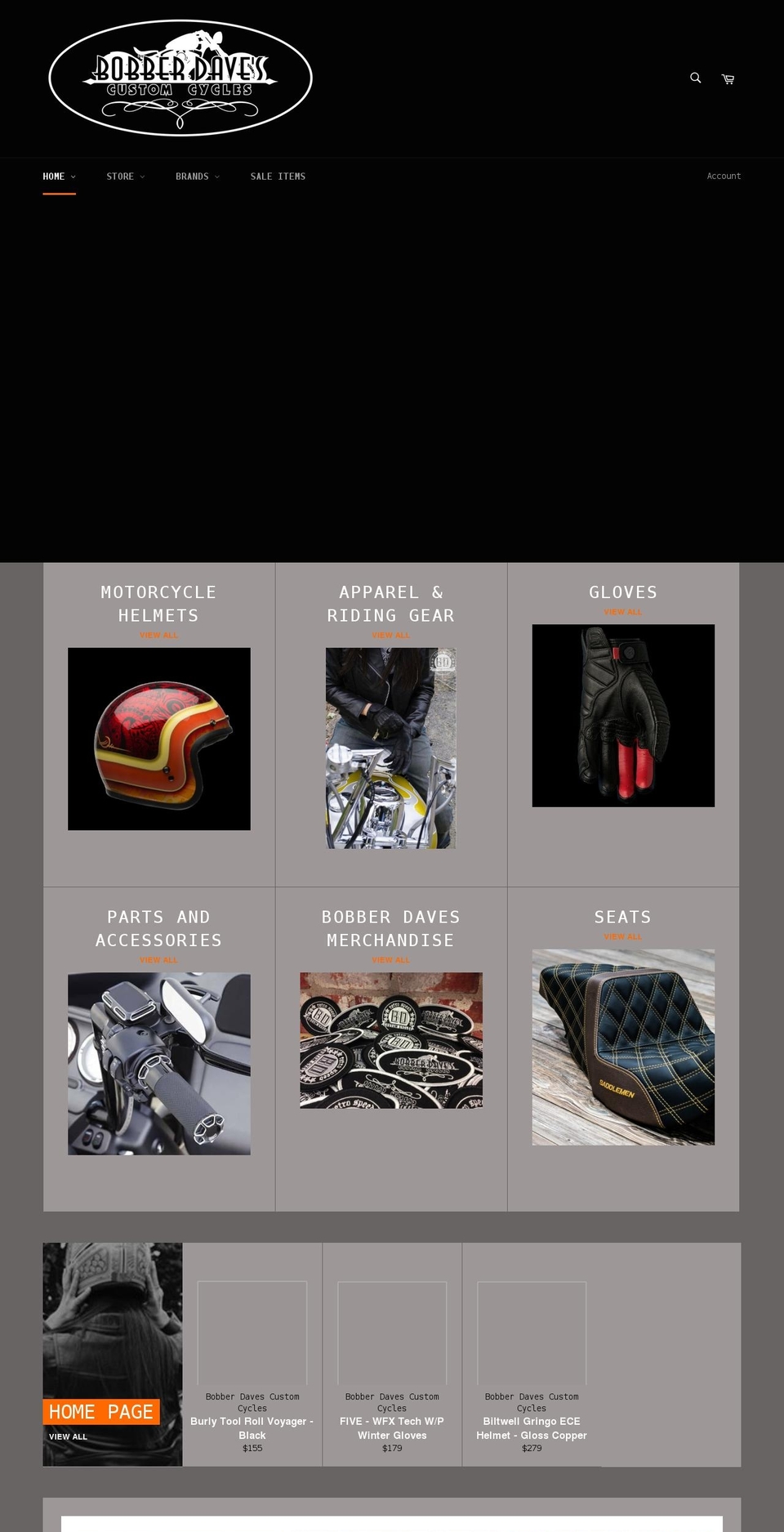 bobberdavescustomcycles.com shopify website screenshot