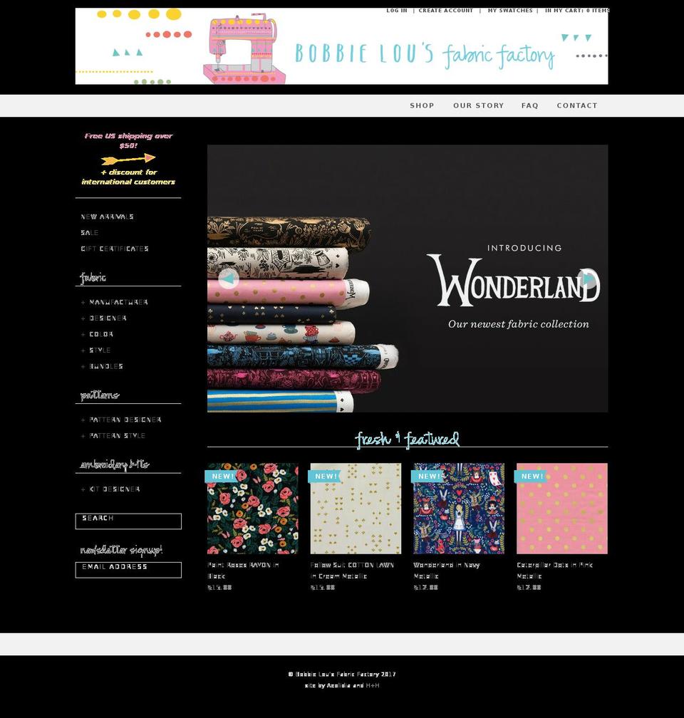 bobbieloufabric.com shopify website screenshot