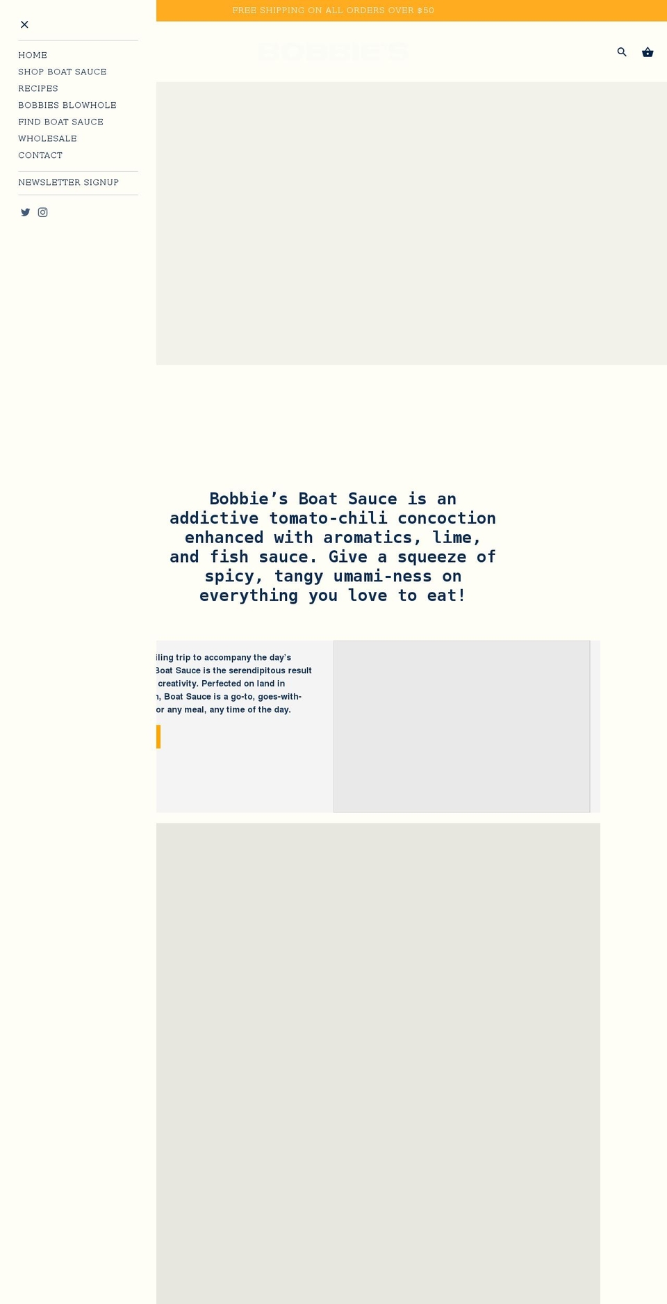 bobbiesboatsauce.com shopify website screenshot