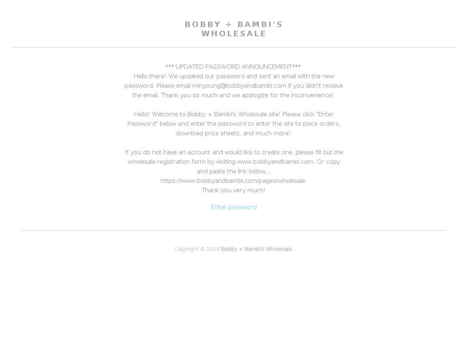 bobbyandbambiwholesale.com — Shopify storefront screenshot