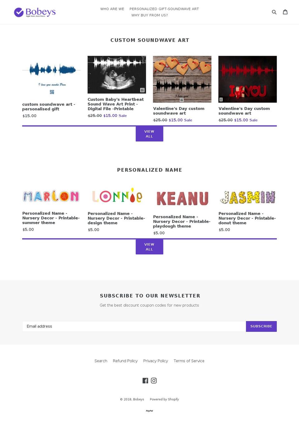 bobeys.com — Shopify storefront screenshot