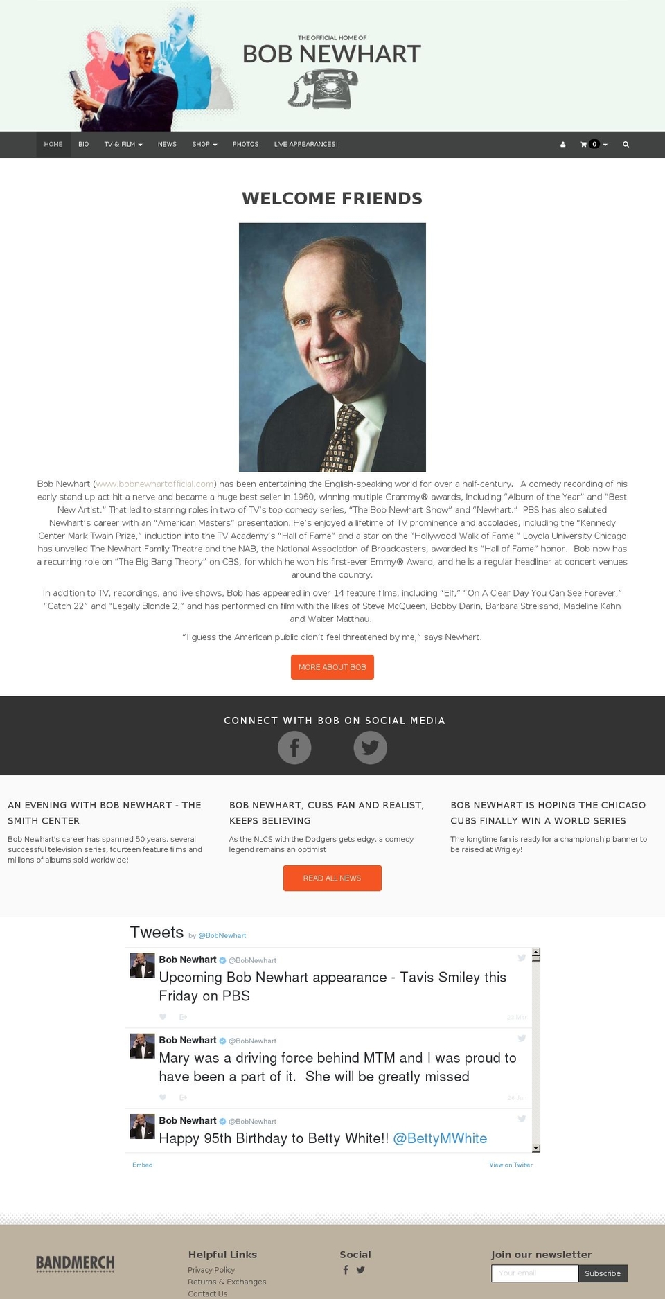 bobnewhartofficial.com shopify website screenshot