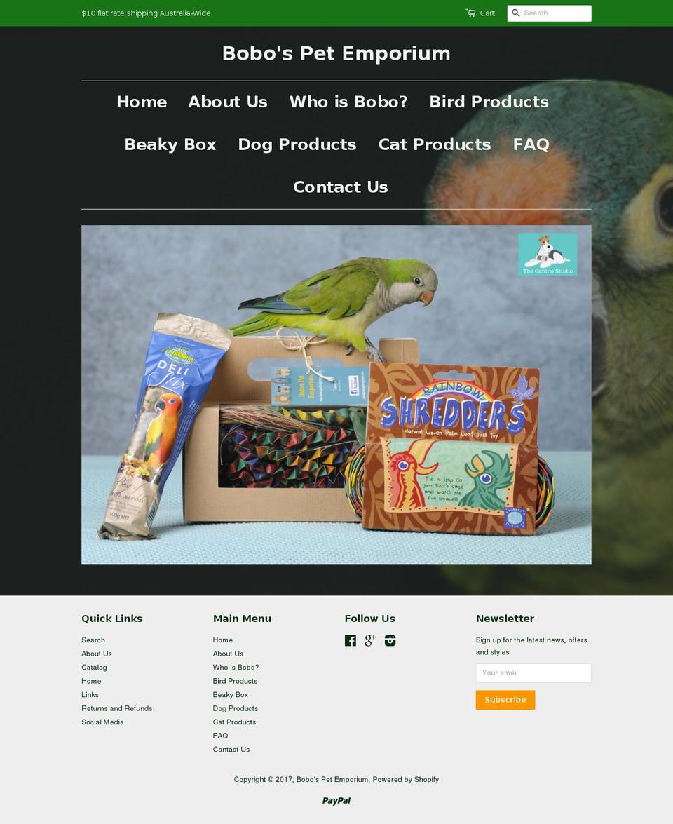 bobospetemporium.com shopify website screenshot