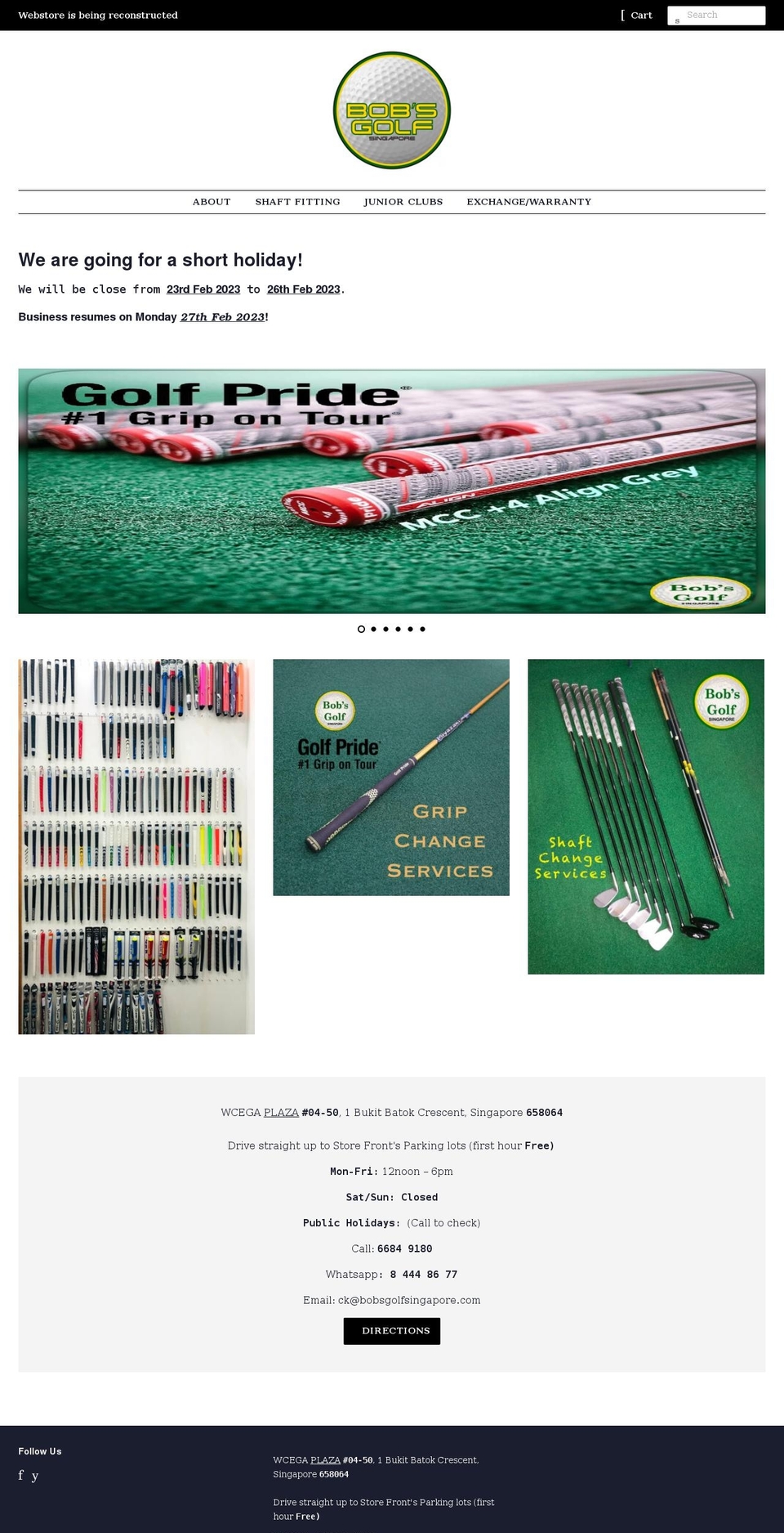 bobsgolfsingapore.com shopify website screenshot