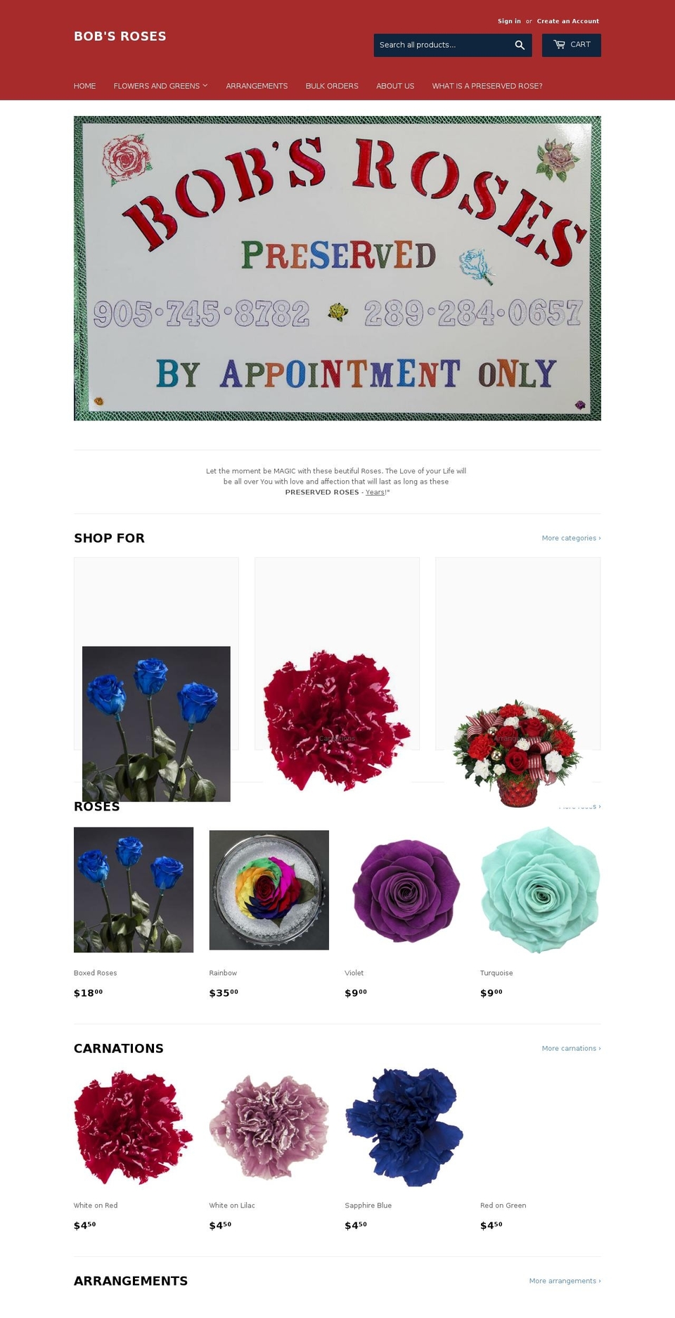 bobsroses.com shopify website screenshot