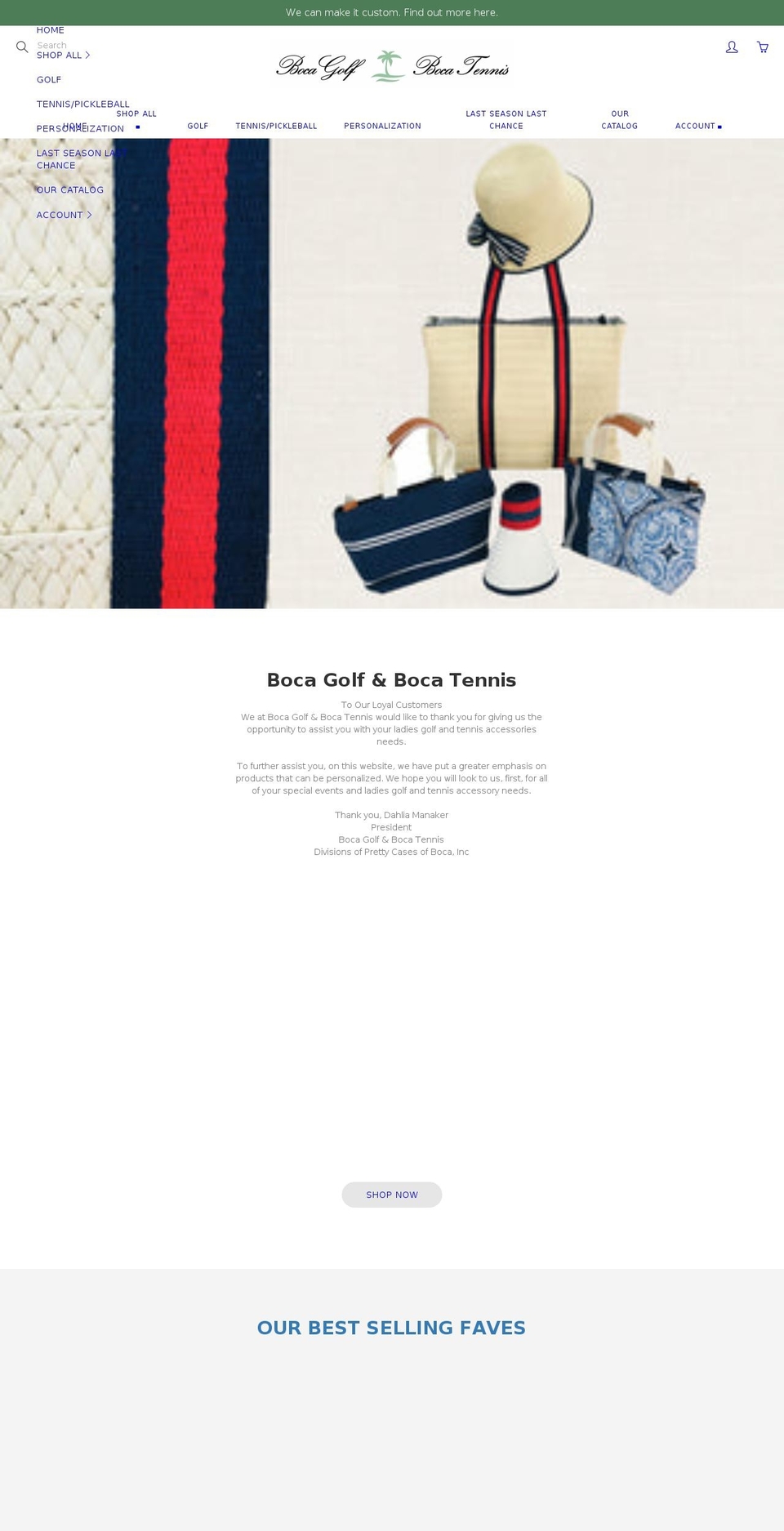 bocatennisandgolfbags.com shopify website screenshot