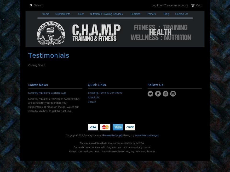 Swinney Nutrition Shopify theme site example bodybychamp.com