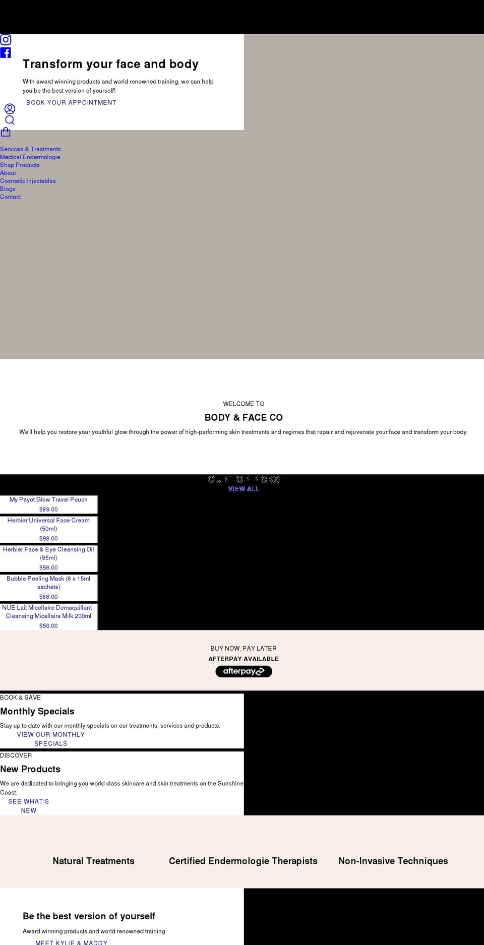 bodyfaceco.com.au shopify website screenshot
