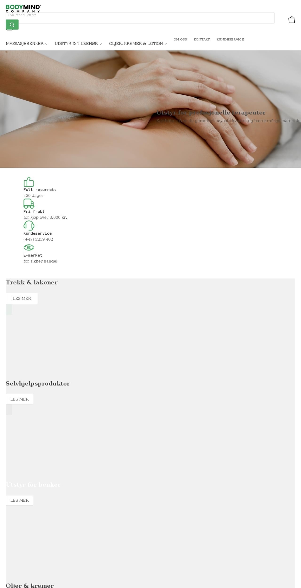 bodymindcompany.no shopify website screenshot