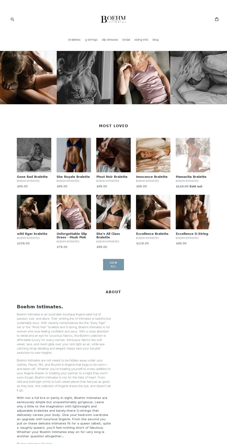boehmintimates.com — Shopify storefront screenshot