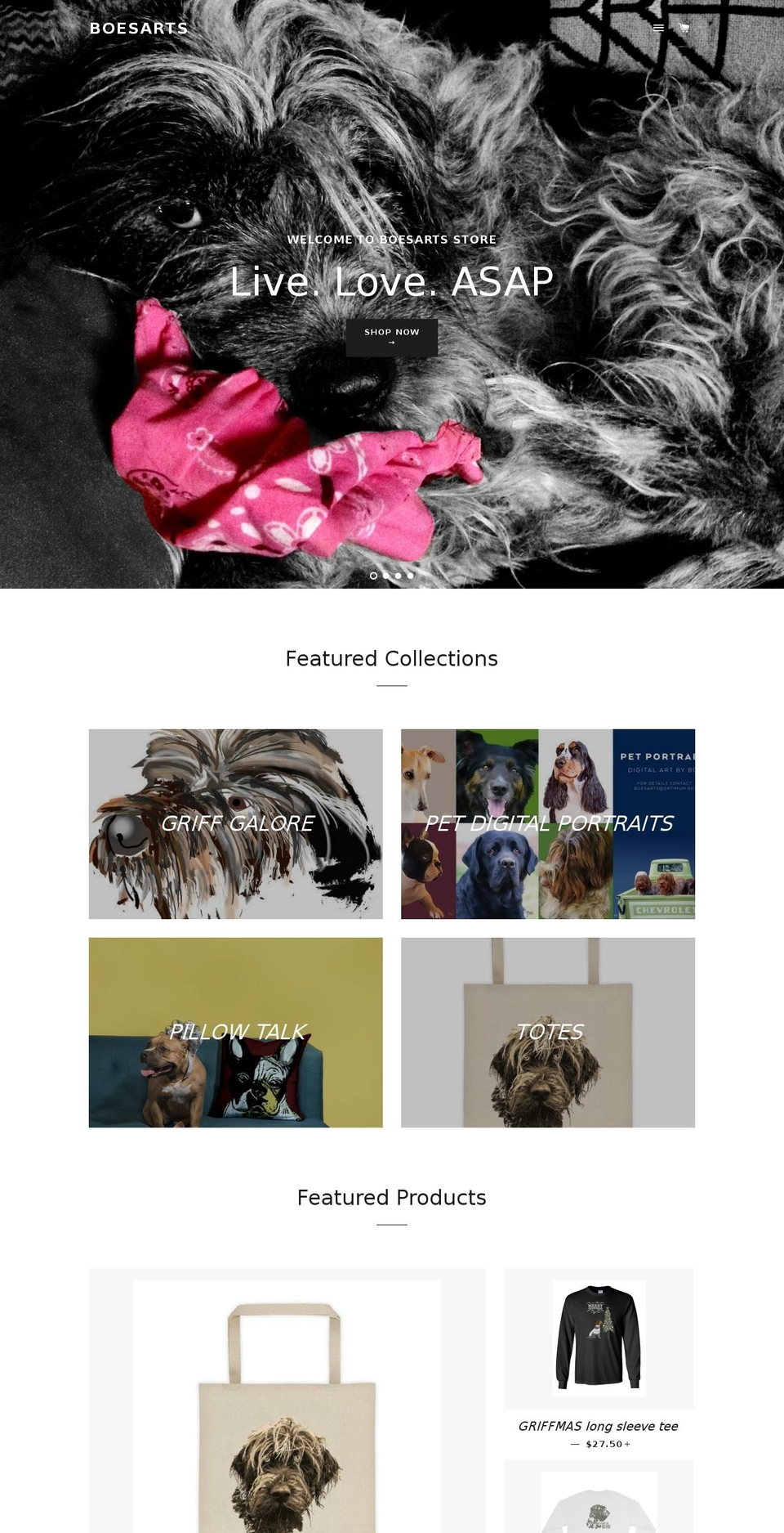 boesarts.com shopify website screenshot