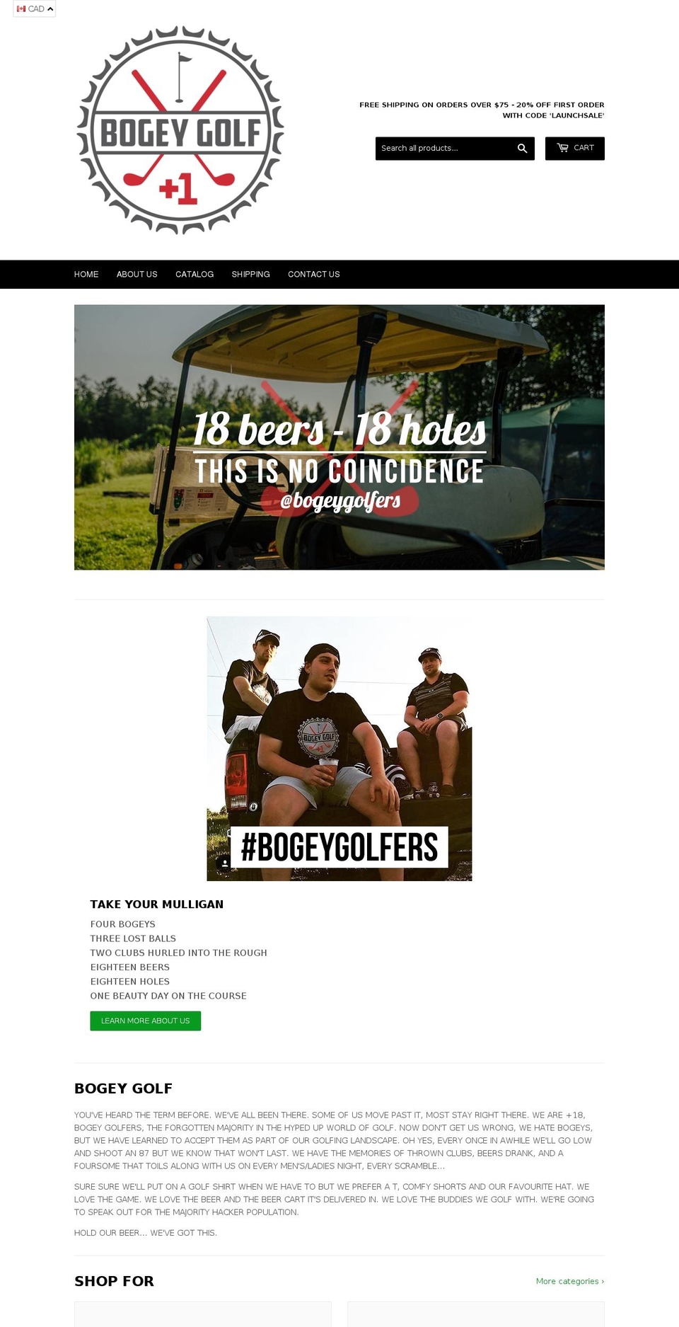 bogeygolf1.com — Shopify storefront screenshot