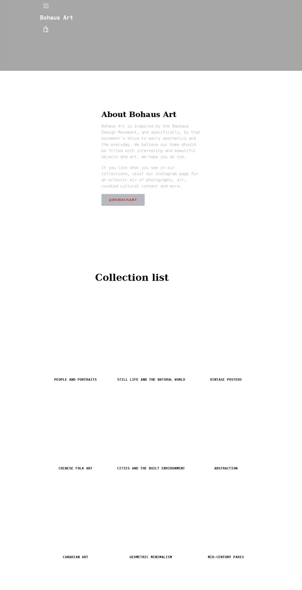 bohausart.com shopify website screenshot