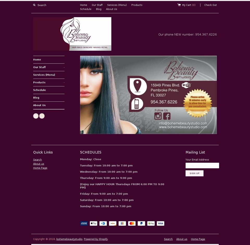 bohemebeautystudio.com — Shopify storefront screenshot
