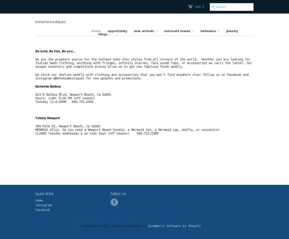 bohemiaclothing.com shopify website screenshot