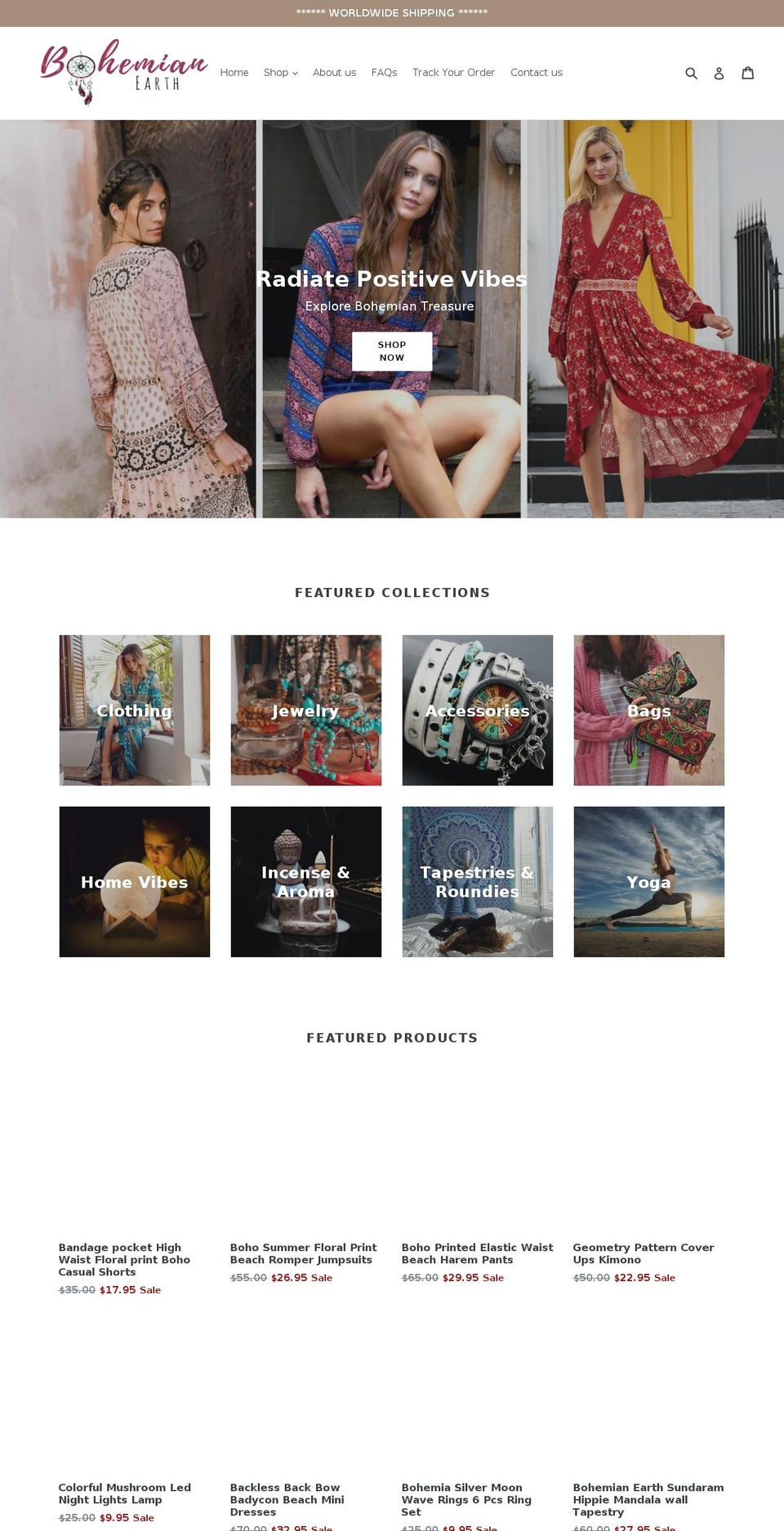 bohemian-earth.com shopify website screenshot