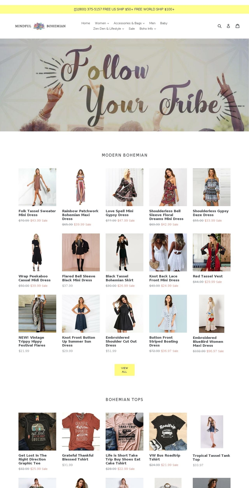 bohemianapparel.com — Shopify storefront screenshot
