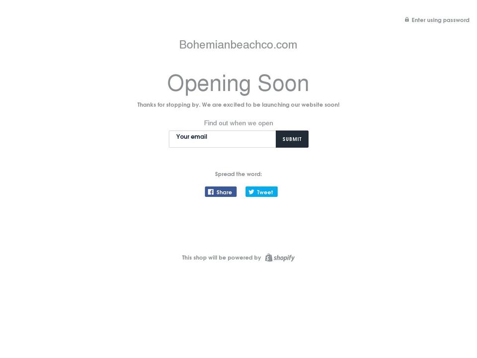 bohemianbeachco.com shopify website screenshot