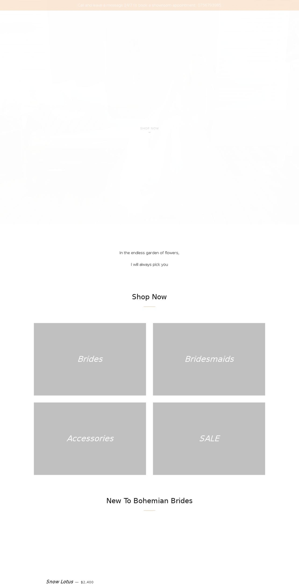 bohemianbrides.com.au shopify website screenshot