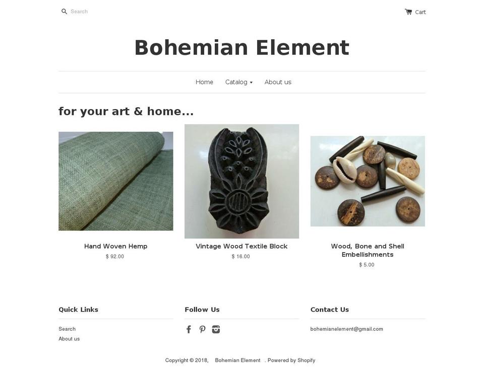 bohemianelement.com shopify website screenshot