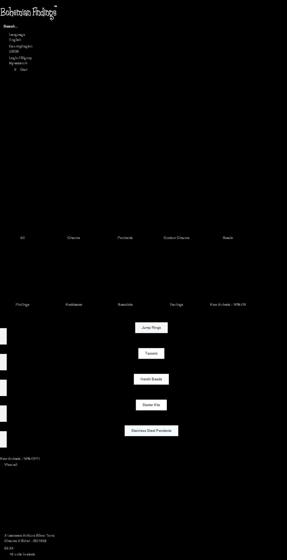 bohemianfindings.com shopify website screenshot