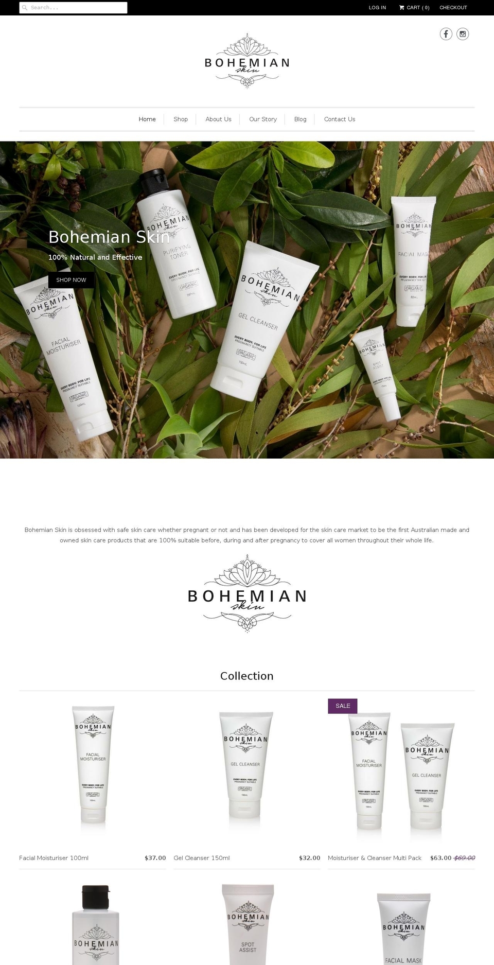 bohemianskin.com.au shopify website screenshot