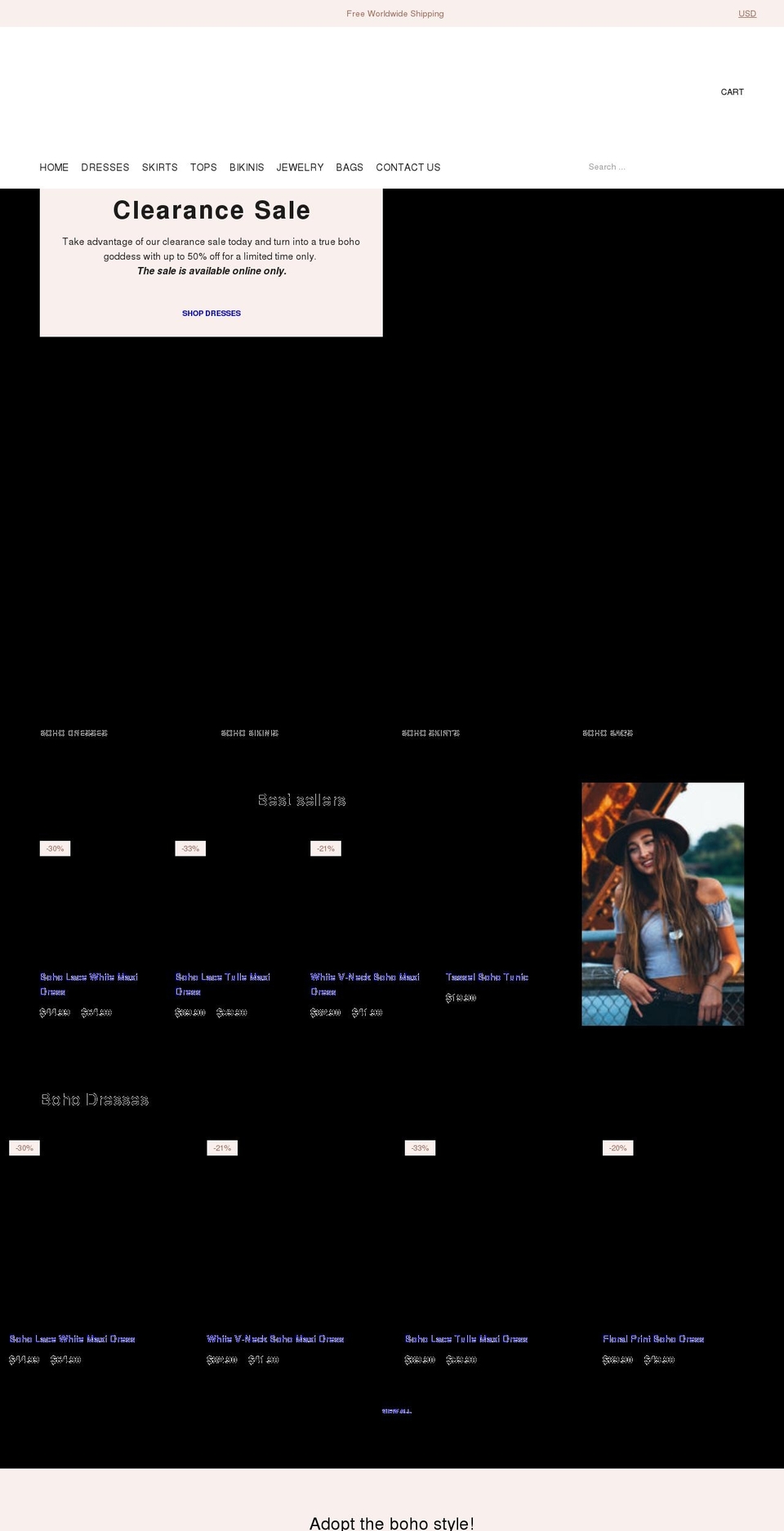 bohemianstyleboutique.com shopify website screenshot