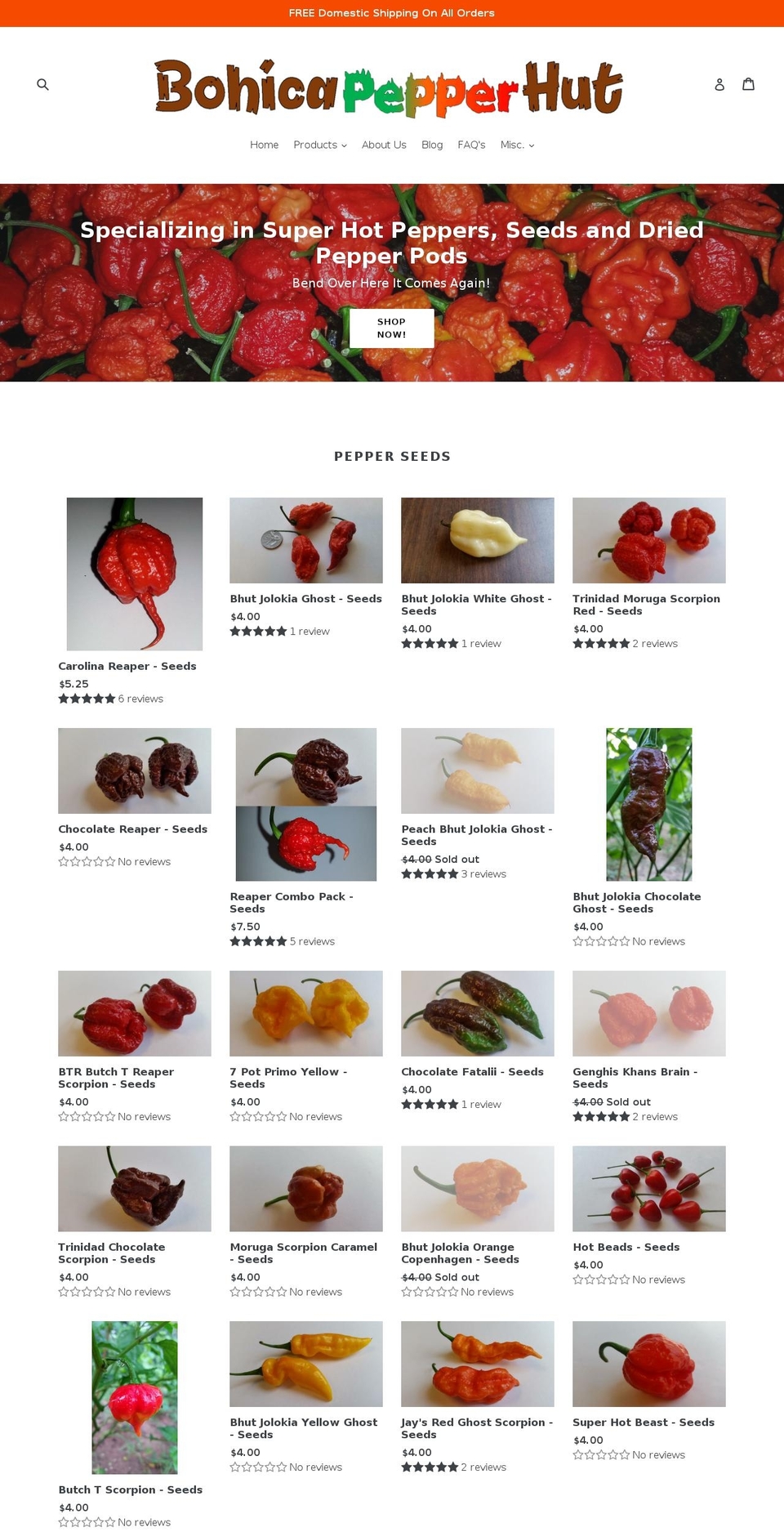 bohicapepperhut.com shopify website screenshot
