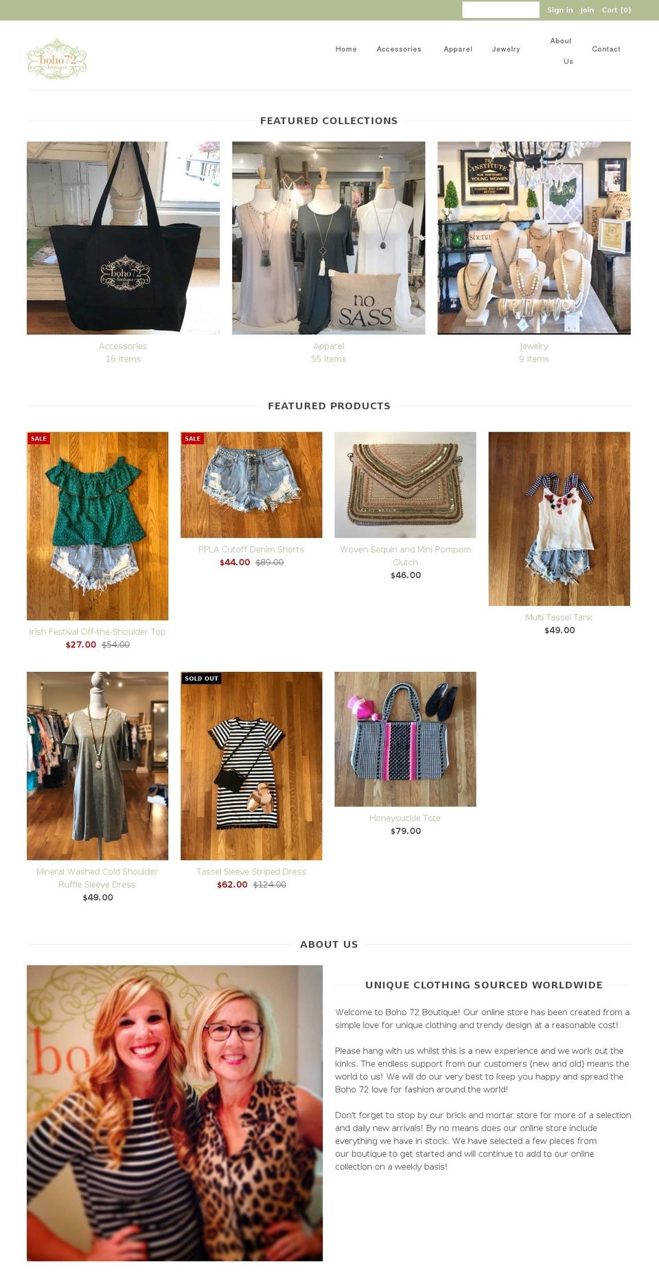 boho72.com shopify website screenshot