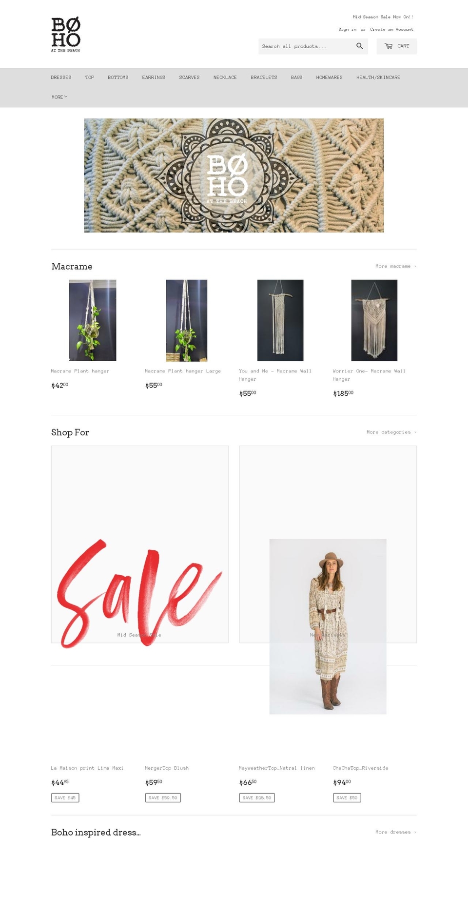 bohoatthebeach.com — Shopify storefront screenshot