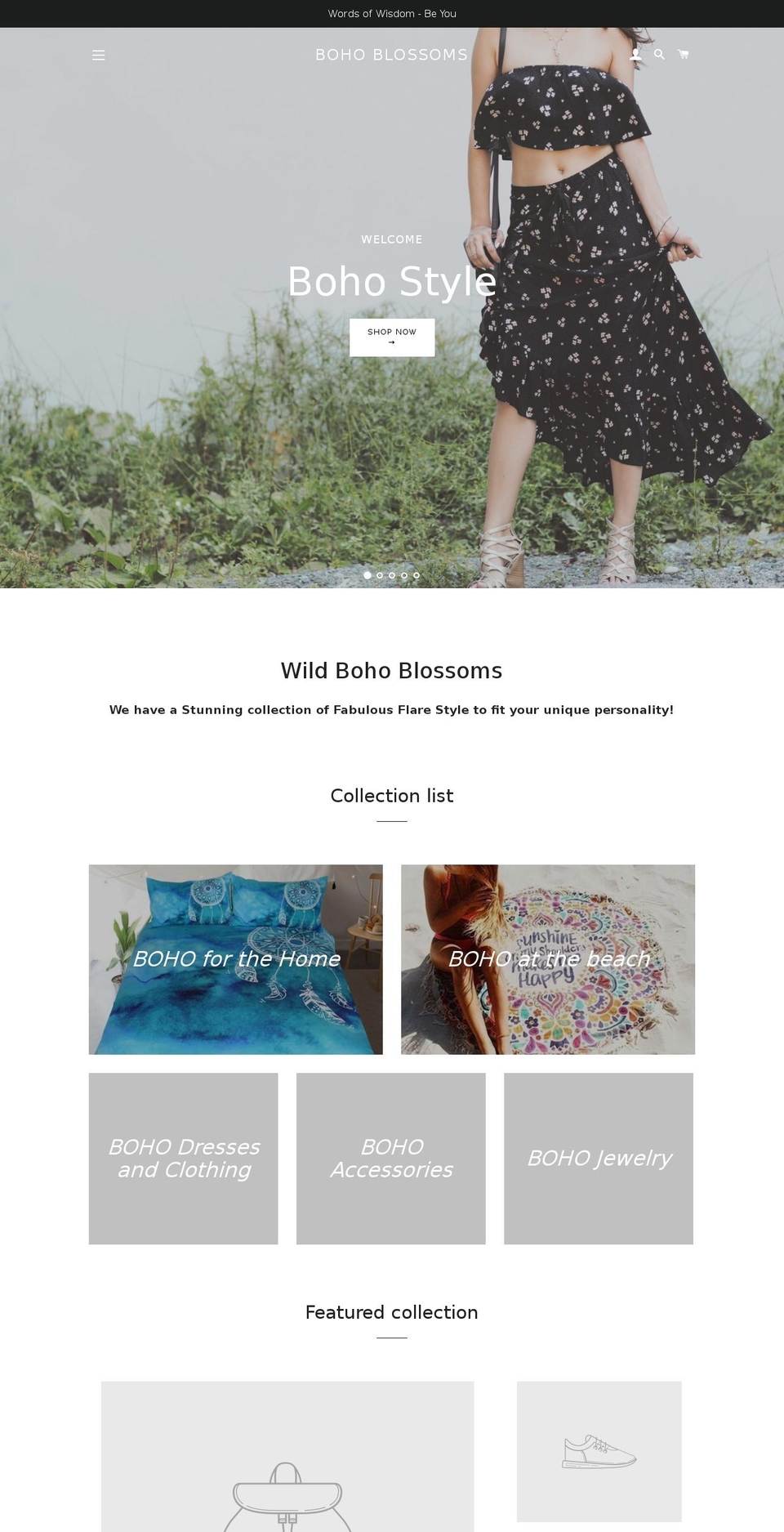 bohoblossoms.com — Shopify storefront screenshot